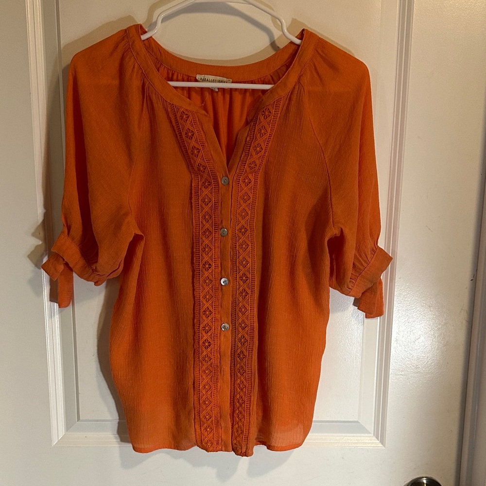 Orange Button-Up Blouse